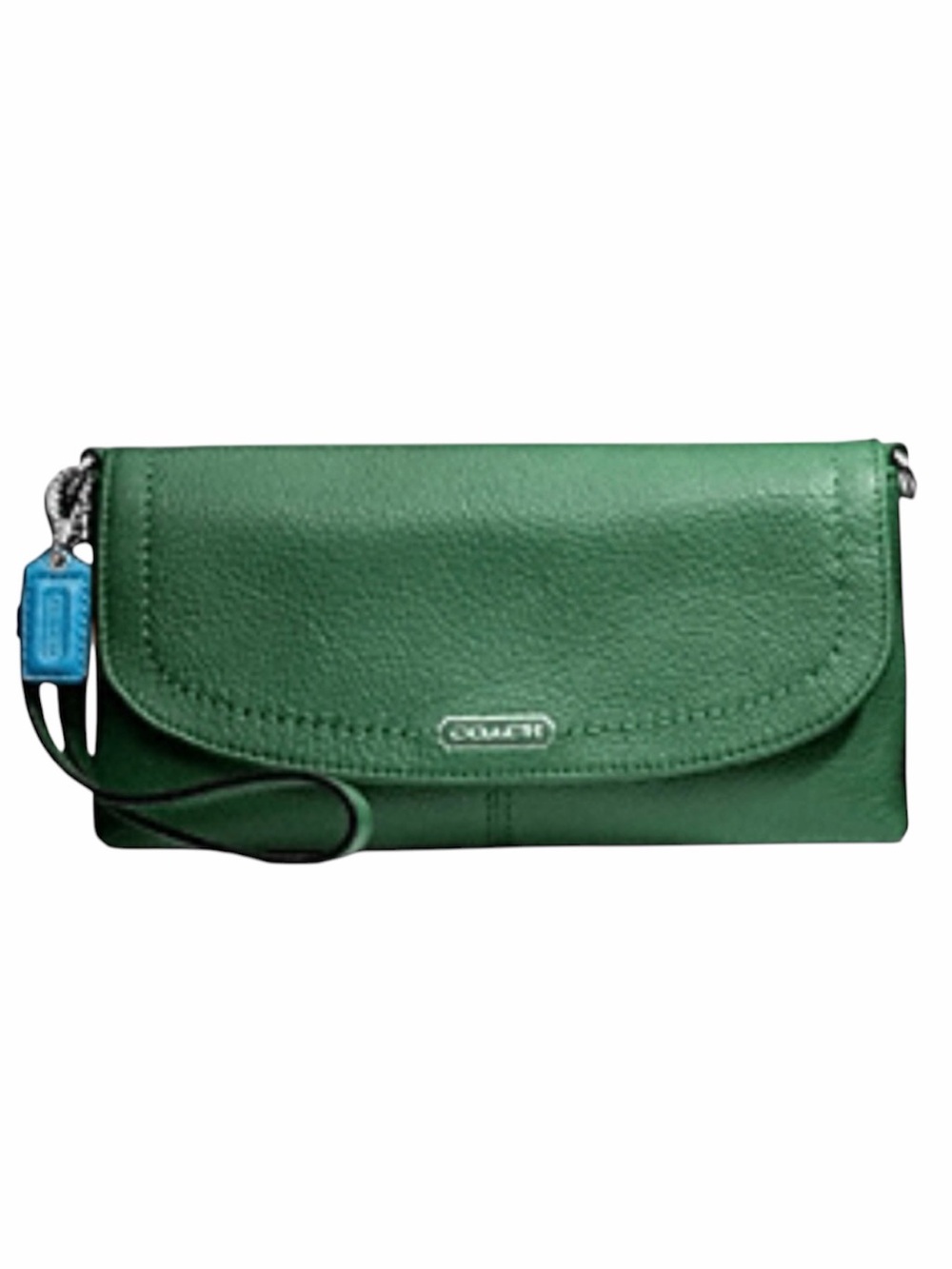 Coach Vintage Y2K Park Forest Green Pebbled Leather Large Flap Wristlet F49177